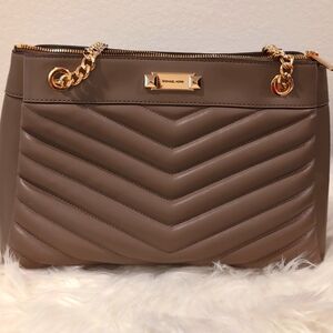 Tan/brown quilted Michael Kors tote bag